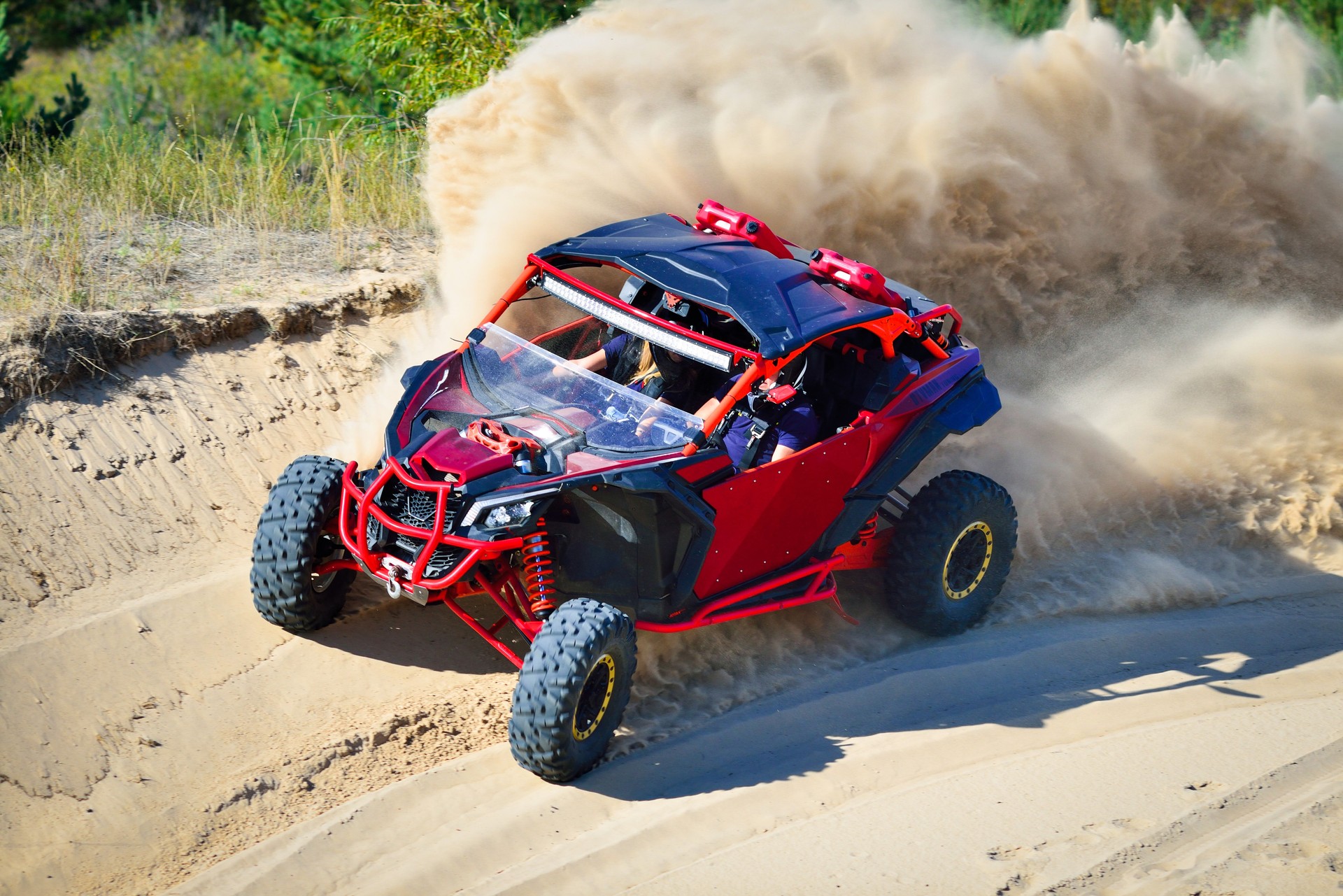 ATV and UTV offroad vehicle racing in sand dunes. Extreme, adrenalin. 4x4